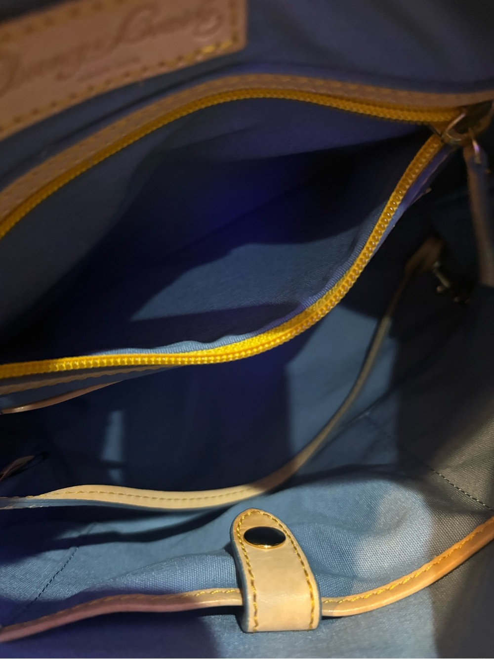 Dooney & Bourke White Multicolor DB Logo Shoulder Bag with Tan Trim - Picture 9 of 16